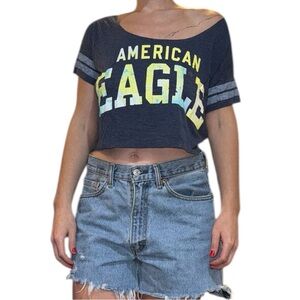 American Eagle Outfitters Navy and Yellow Crop Top